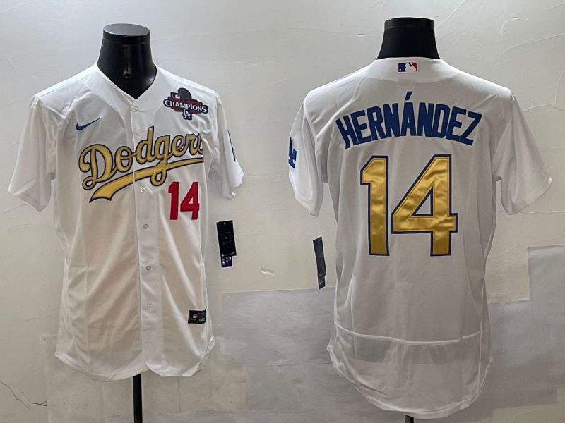 Men Los Angeles Dodgers #14 Hernandez White Elite 2025 Nike MLB Jersey style 4->boston red sox->MLB Jersey